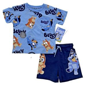 Bluey Bingo Two Piece Set Short Sleeve Shirt and Shorts Clear Sky Size 2T NWT